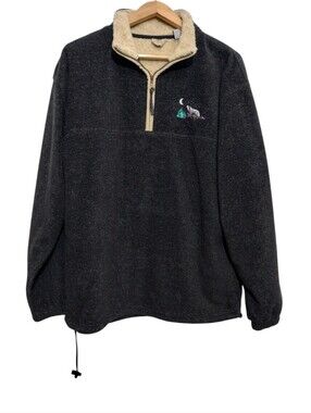 Habitat Charcoal Fleece 1/4 Zip Contrast Collar Pullover Men's L Preppy